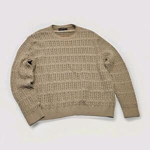 Vtg 100% Cotton Knit Pull Over Sweater Unisex XL Tan Minimalist Preppy Grandpa